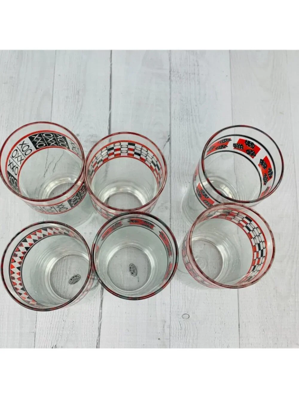 Home Essential CLASSIC GAMES Style 1916 Black Red Motif Highball Glasses Set 6